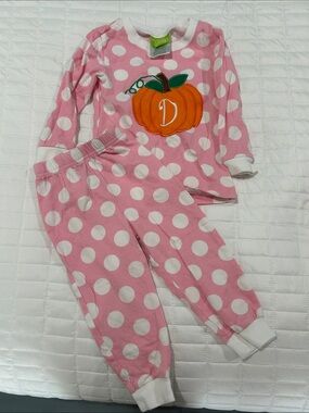 Girls Pink Polka Dot Pumpkin Monogram Pajama Set - Personalized Sleepwear
